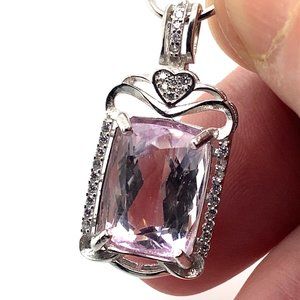 Pink Kunzite 8.10ct White Gold Silver Pendant